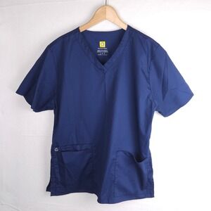 WonderWink Women's Scrub Top Large Navy Blue V-Neck Multi-Pocket Medical Uniform